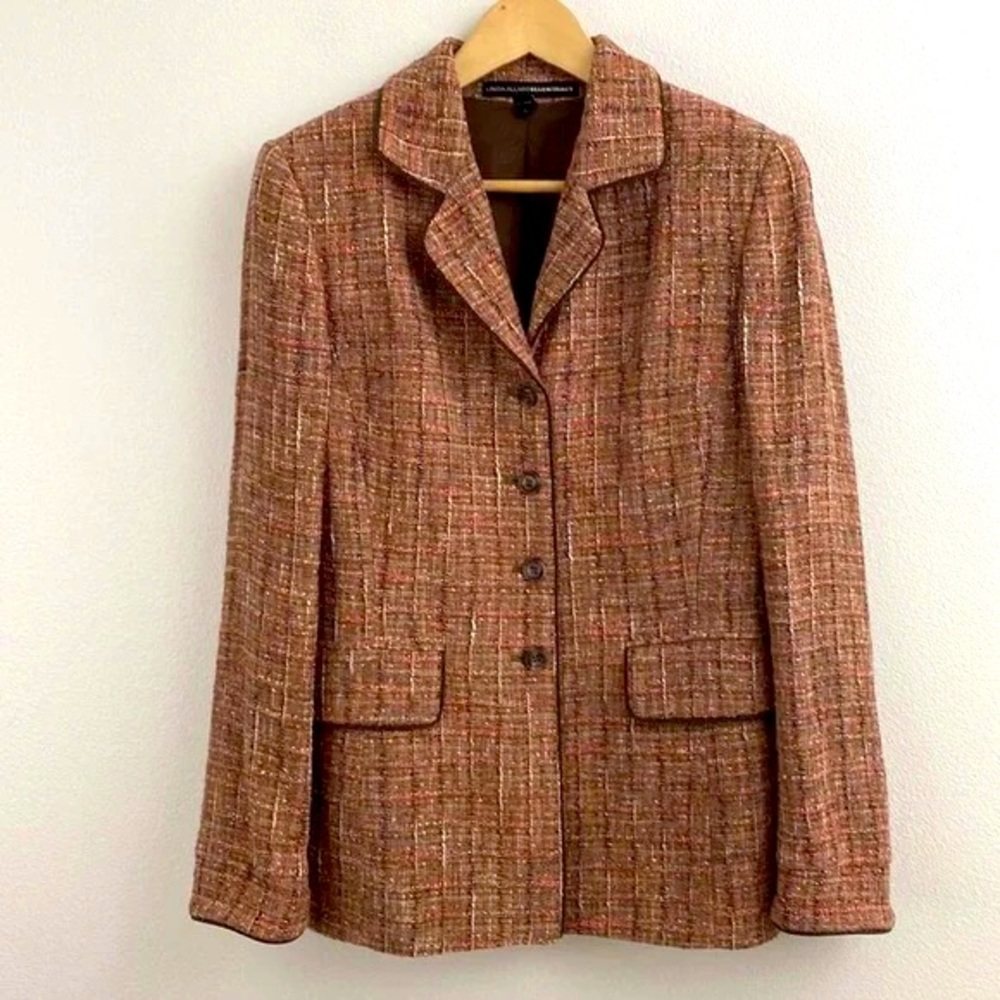 Linda Allard EllenTracy Golden Brown Tweed Blazer 12/14 - Picture 6 of 15